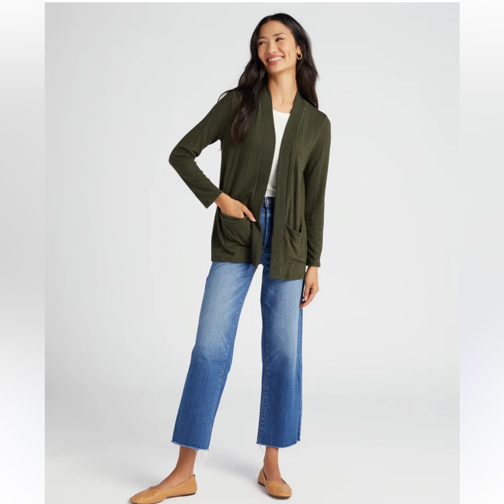 Sonoma Forest Green Knit Open Cardigan Sweater Lg